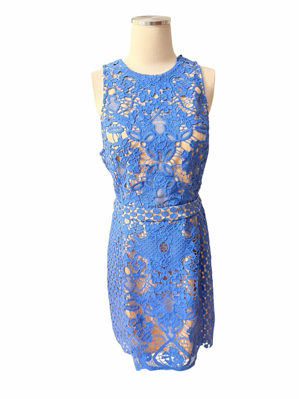 ENDLESS ROSE Blue Crochet Lace Sleeveless Sheath Dress SZ M